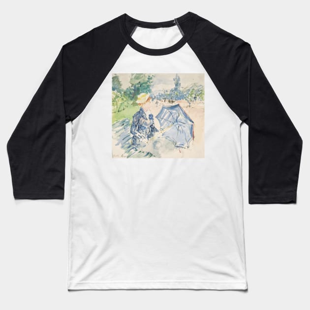 A Woman Seated at a Bench on the Avenue du Bois by Berthe Morisot Baseball T-Shirt by Classic Art Stall